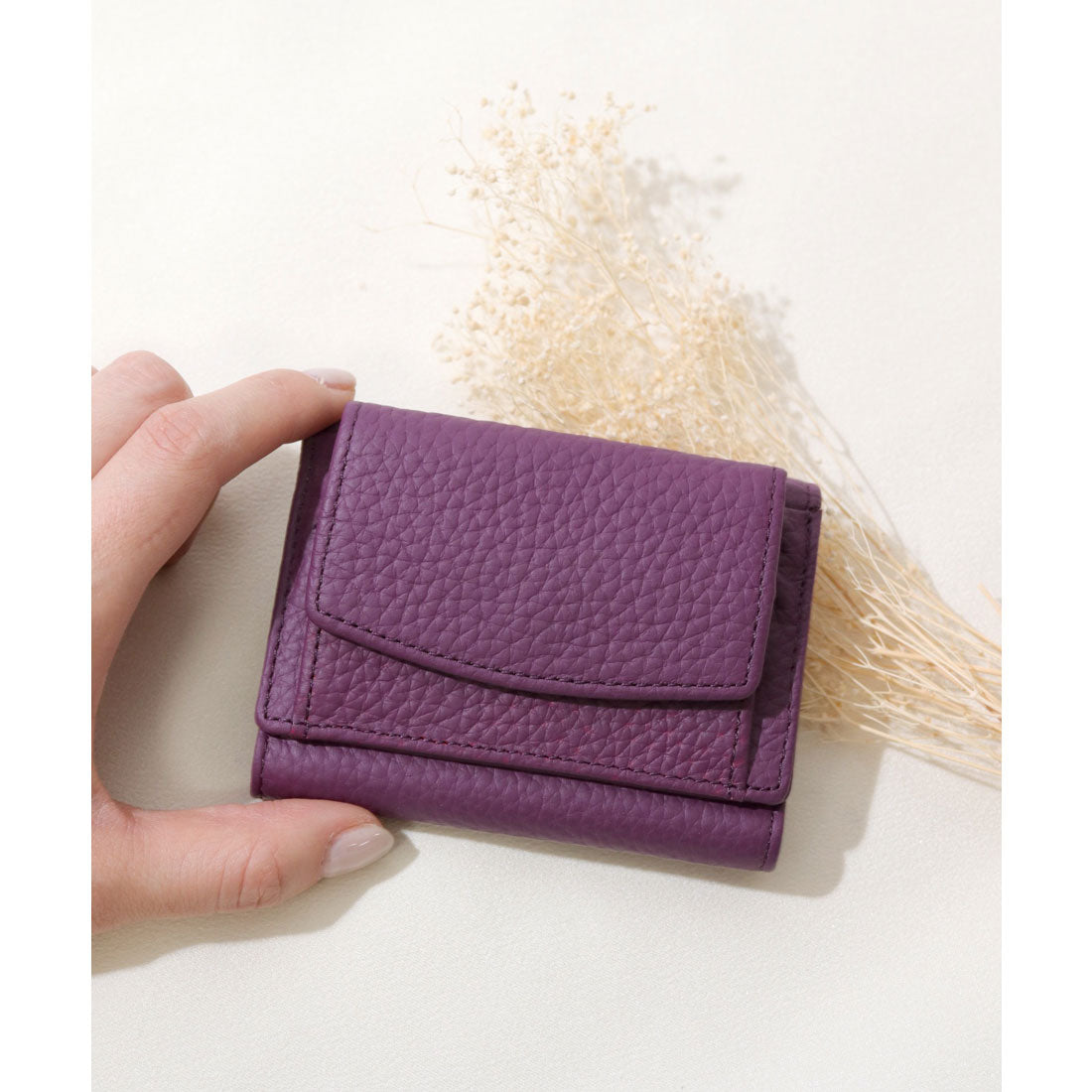 フロージュ florge 【スキミング防止】ミニカラフルレザー三つ折り財布 (パープル) パープル