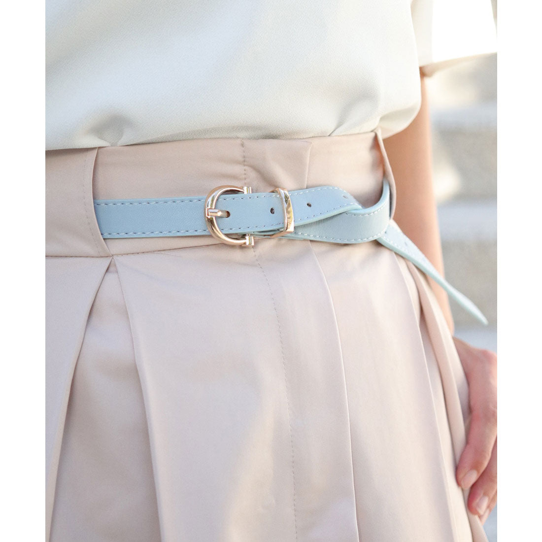 フロージュ florge 【8色展開】オーバルピンバックルのプレーンPUレザーベルト