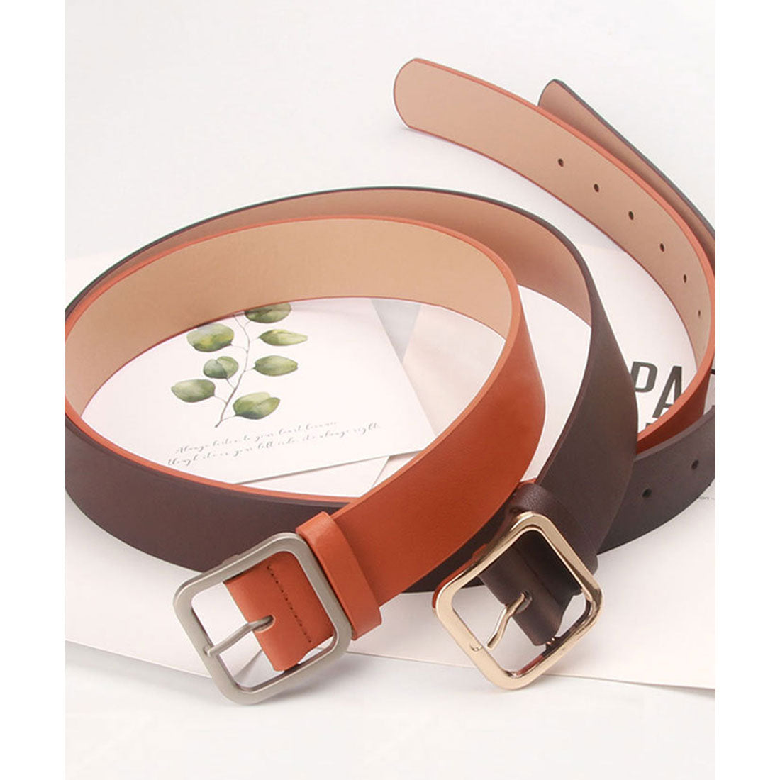 フロージュ florge 【メンズ・レディース兼用】スクエアバックルワイドレザーライクベルト