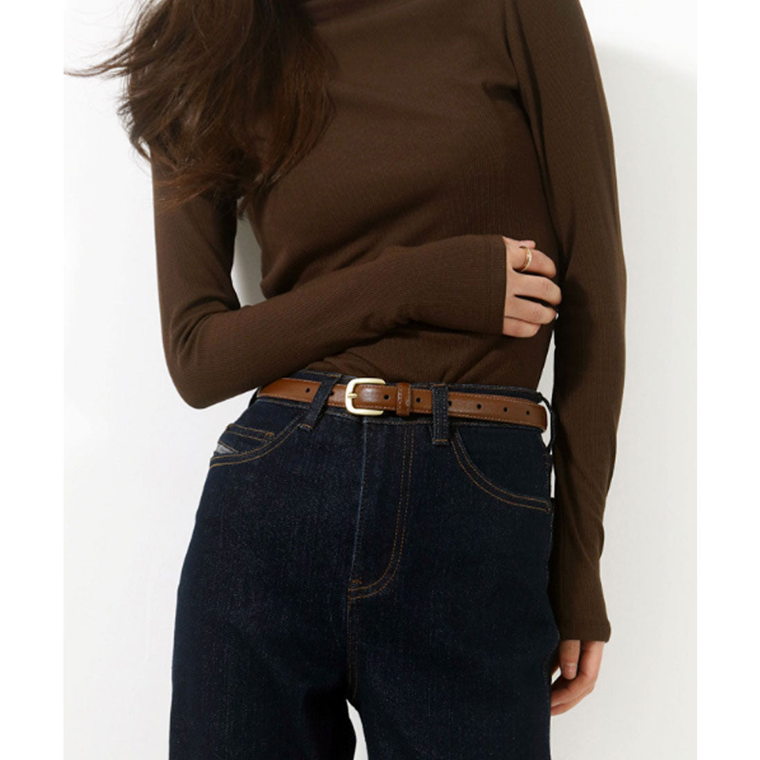 フロージュ florge 【牛革】レディースメンズ兼用シンプルプレーンバックルレザーベルト (モカ) モカ