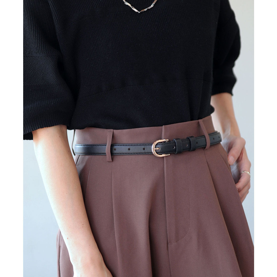 フロージュ florge ゴールドバックルシンプルレザーベルト (モカ) モカ