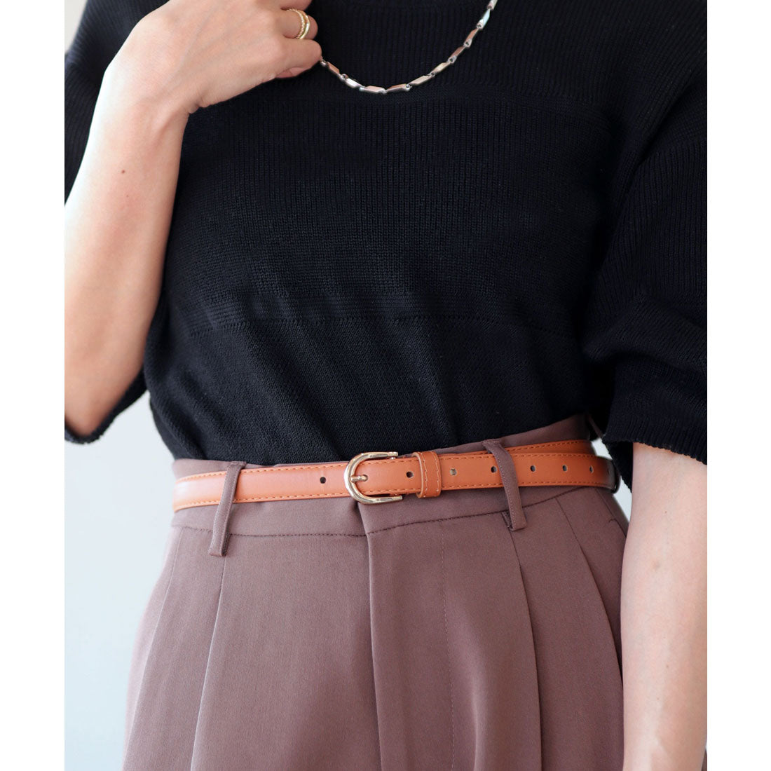 フロージュ florge ゴールドバックルシンプルレザーベルト (モカ) モカ