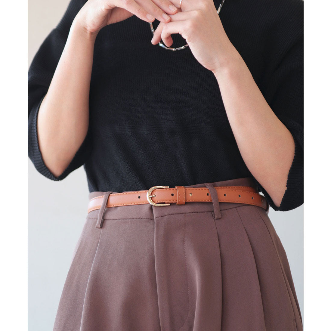 フロージュ florge ゴールドバックルシンプルレザーベルト (モカ) モカ