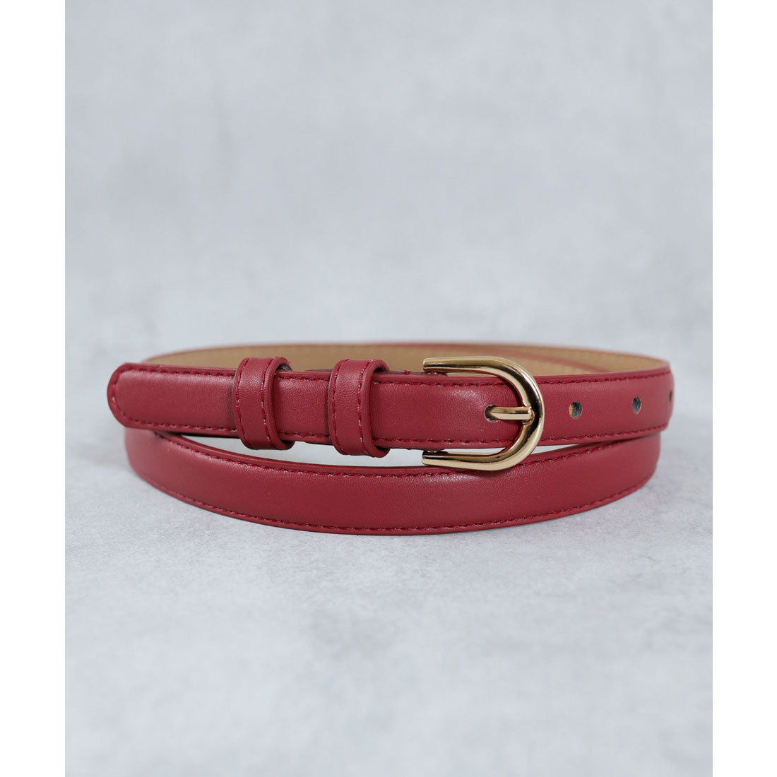 フロージュ florge ゴールドバックルシンプルレザーベルト (レッド) レッド