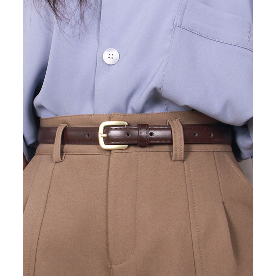 フロージュ florge レザータッチCバックル細めレディースベルト (モカ) モカ