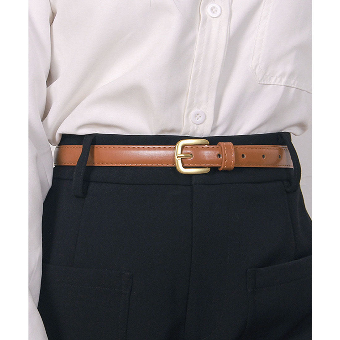 フロージュ florge レザータッチCバックル細めレディースベルト (キャメル) キャメル