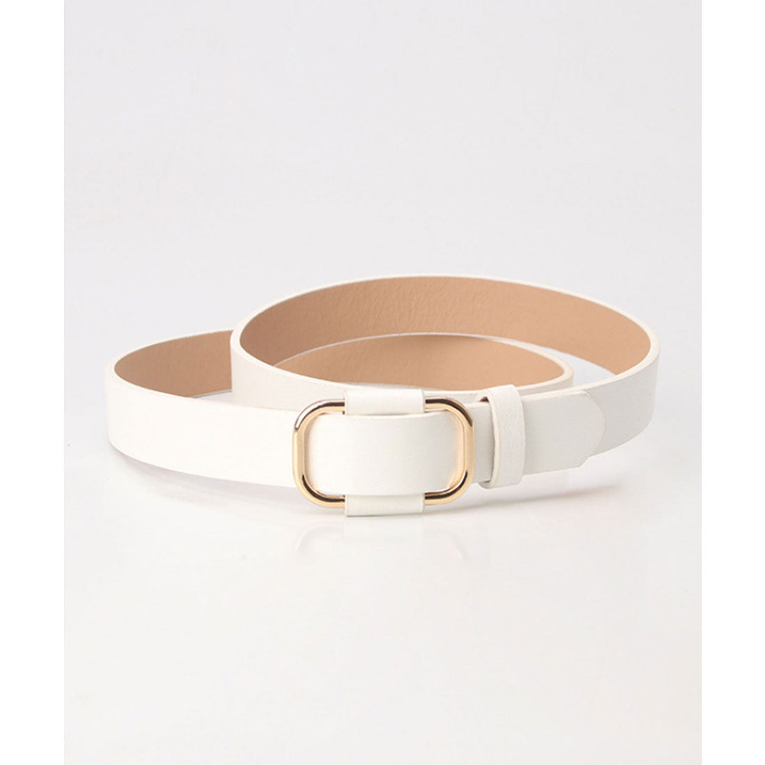 フロージュ florge ゴールドバックル穴無しレザーライクベルト (ホワイト) ホワイト