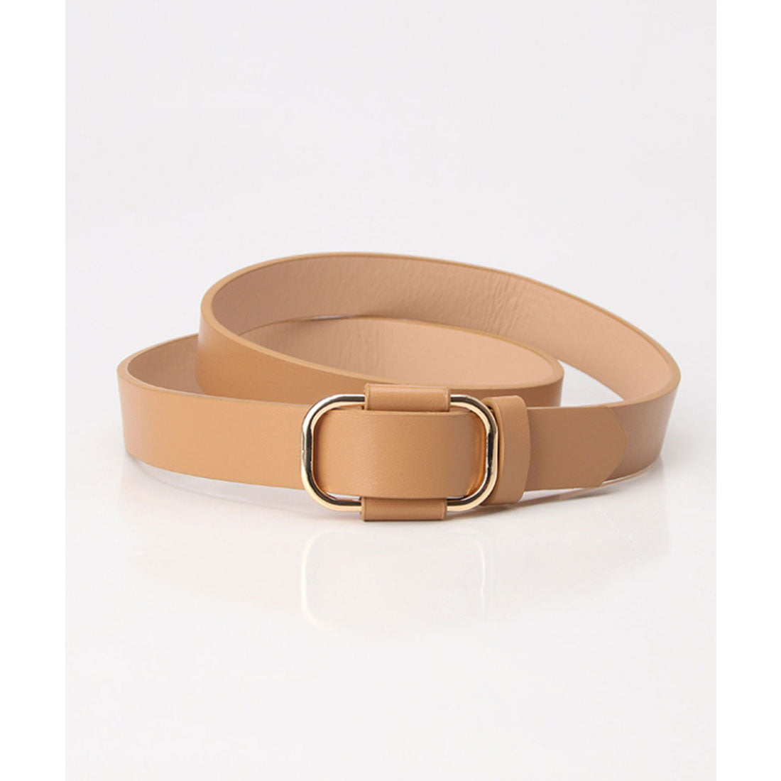 フロージュ florge ゴールドバックル穴無しレザーライクベルト (ホワイト) ホワイト