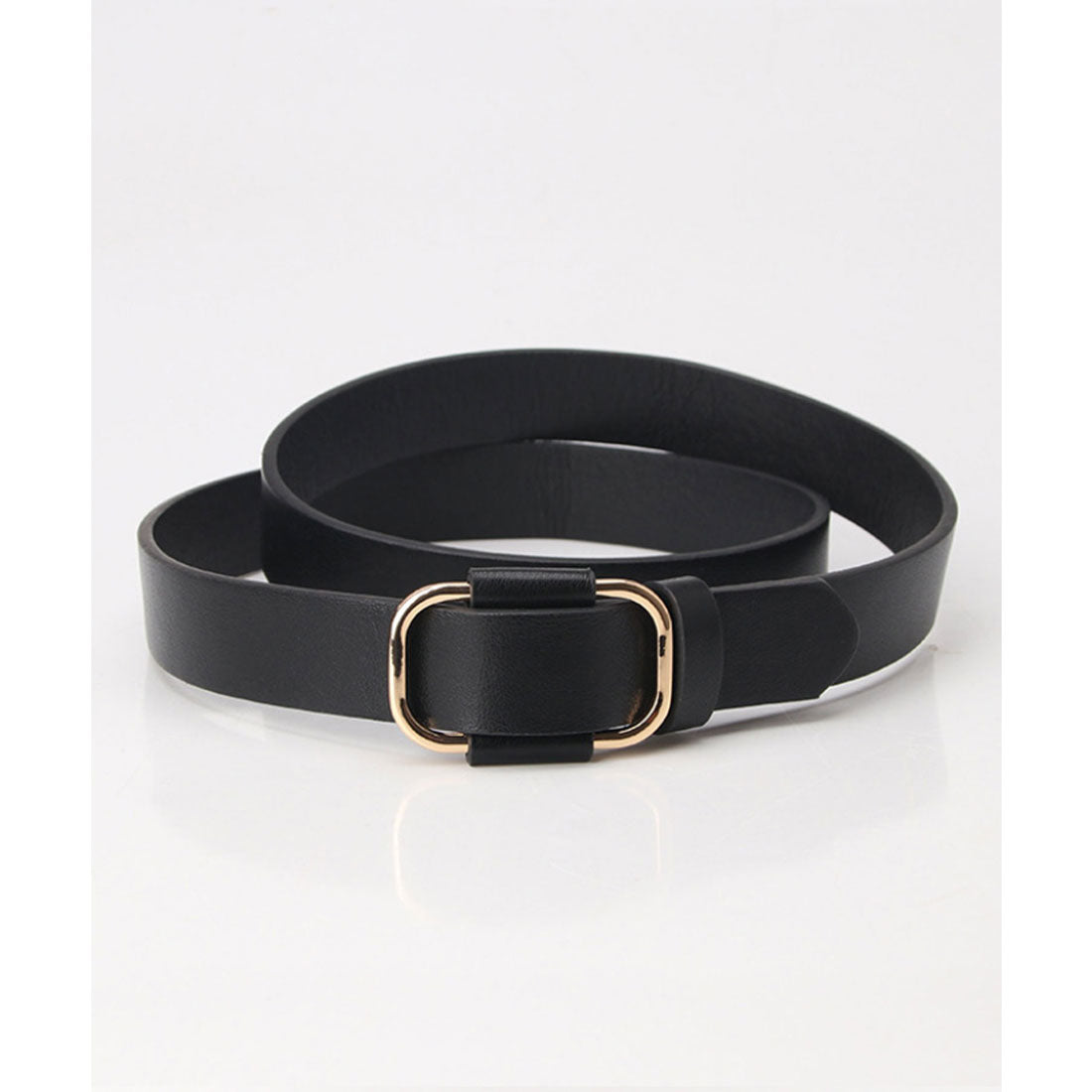 フロージュ florge ゴールドバックル穴無しレザーライクベルト (ブラック) ブラック