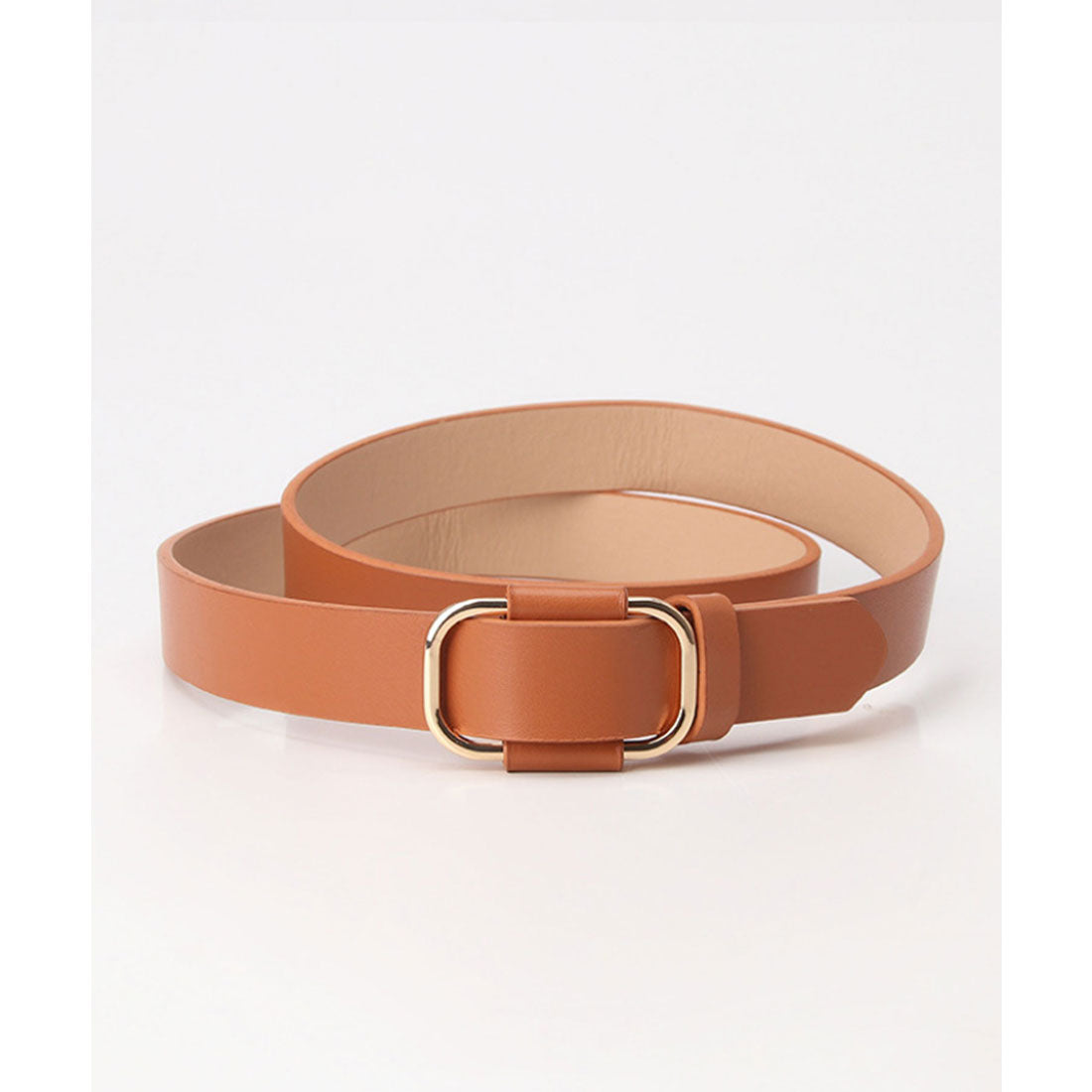 フロージュ florge ゴールドバックル穴無しレザーライクベルト (キャメル) キャメル