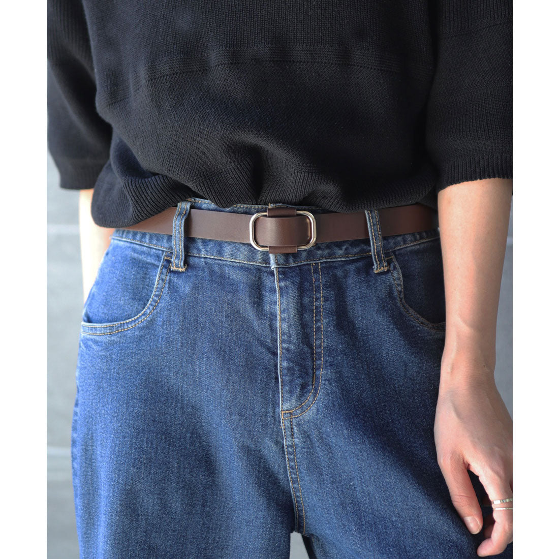 フロージュ florge ゴールドバックル穴無しレザーライクベルト (モカ) モカ