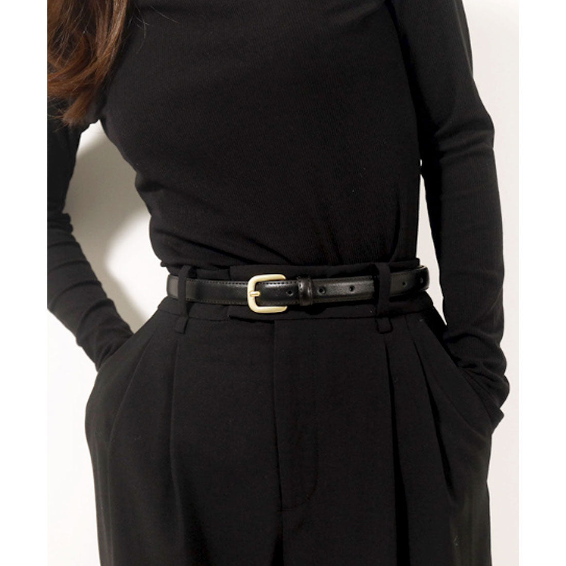 フロージュ florge 【3サイズ展開】【牛革】ピンバックルレザーライクベルト (L/M/S) (ブラック) ブラック