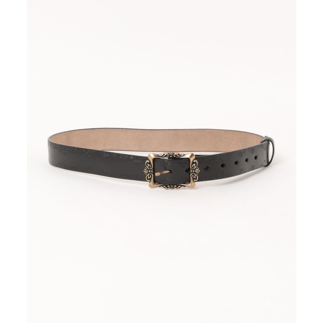 フロージュ florge 【長さカット可・牛革】アンティーク調 カウレザーウエスタンベルト (ブラック/GD) ブラック/GD