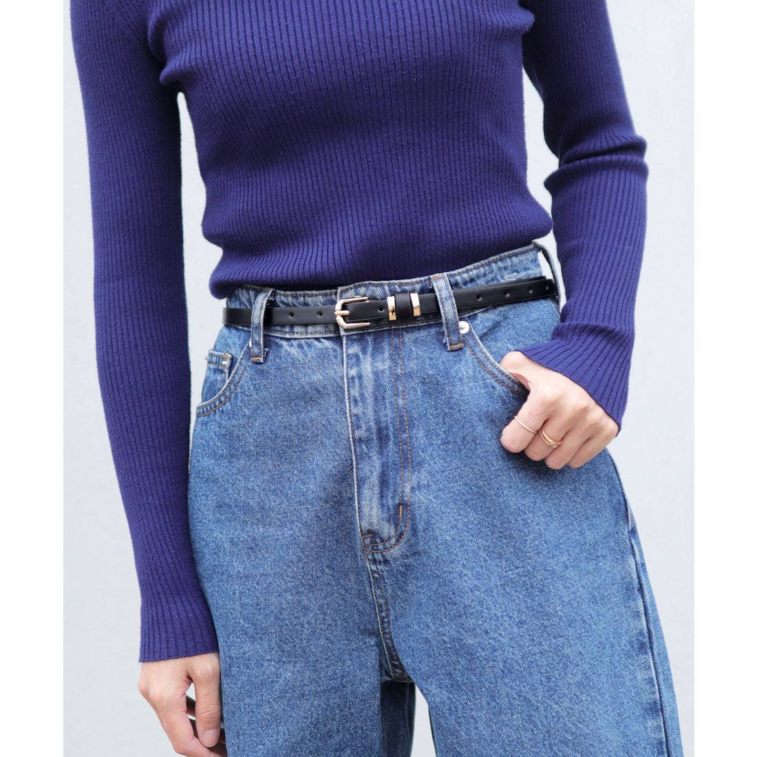 フロージュ florge クラシカル レザータッチ ナローレディースベルト (ブラック) ブラック