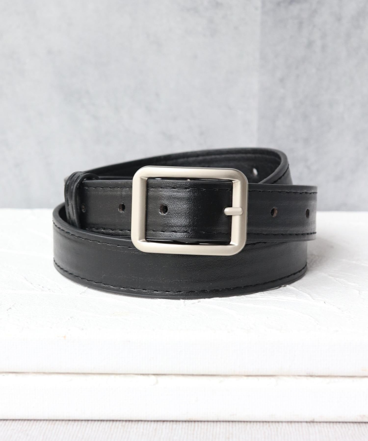 フロージュ florge 【無段階調節可能】レトロ風シンプルスクエアバックルベルト,シルバー穴あり/ブラック