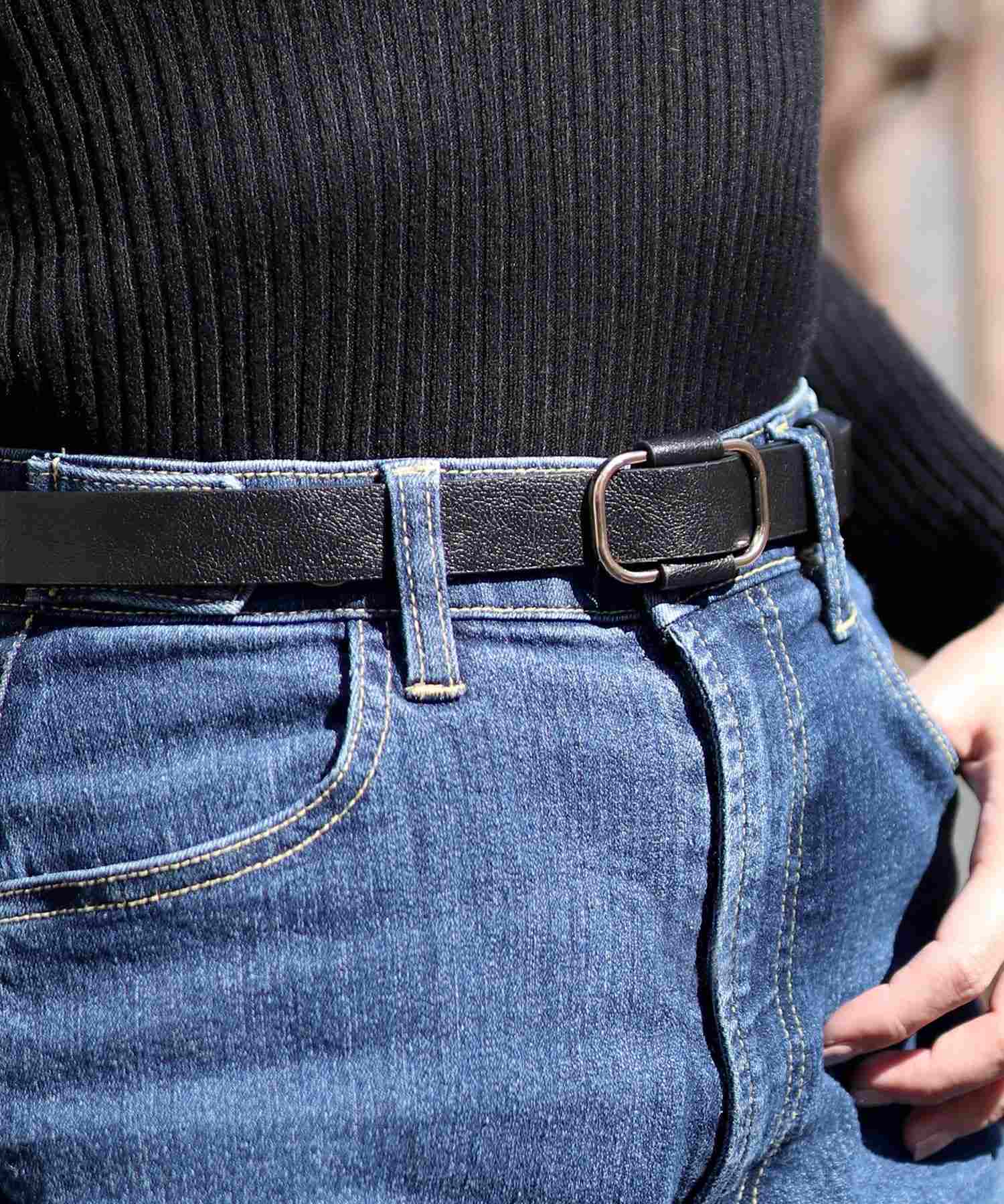 フロージュ florge 【無段階調節可能】クロスステッチシンプルレザーベルト,ブラック