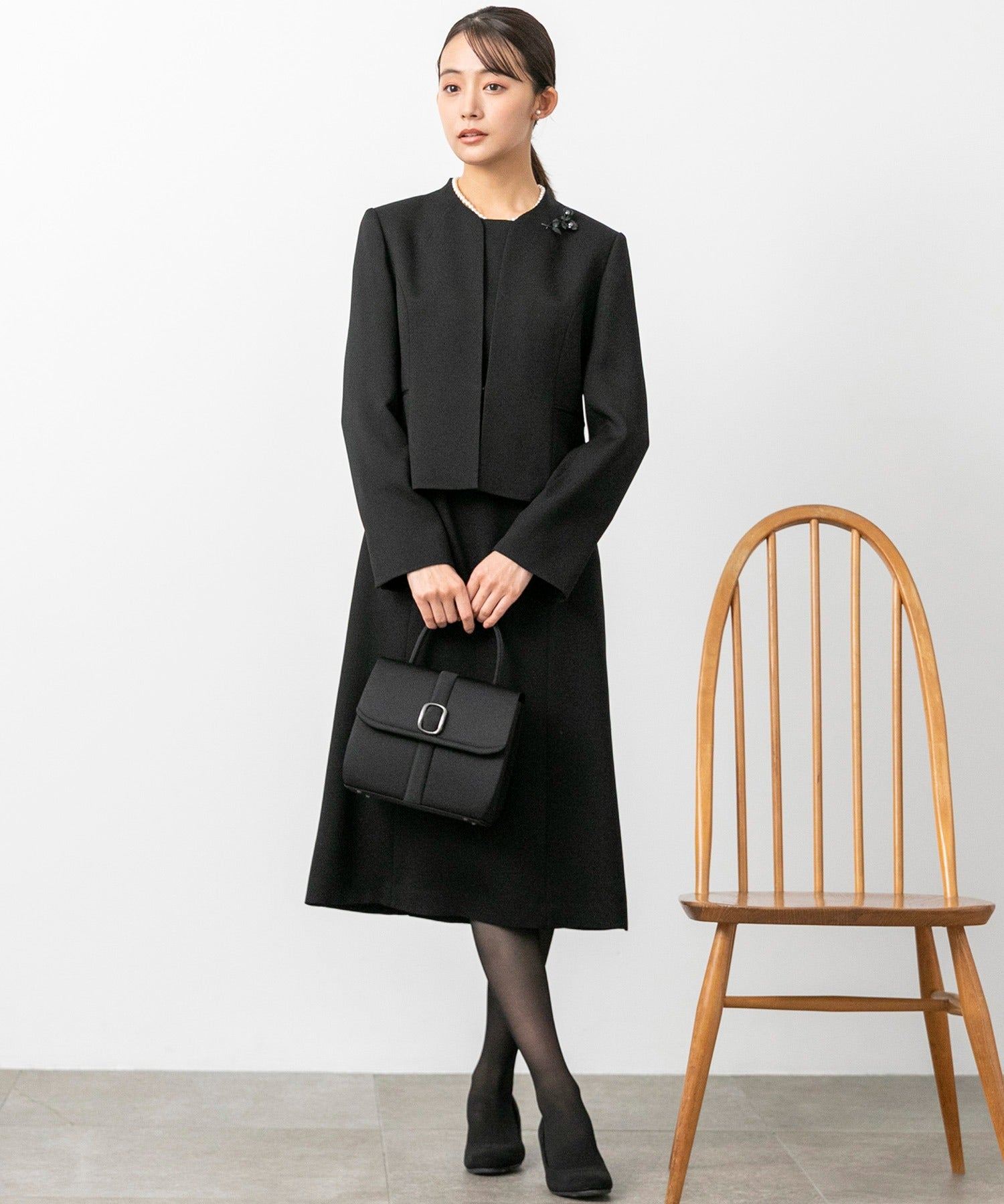 フォルムフォルマ form forma 【喪服・禮服】【前拉鍊】無領外套&簡約 女士連衣裙/黑色正式服裝