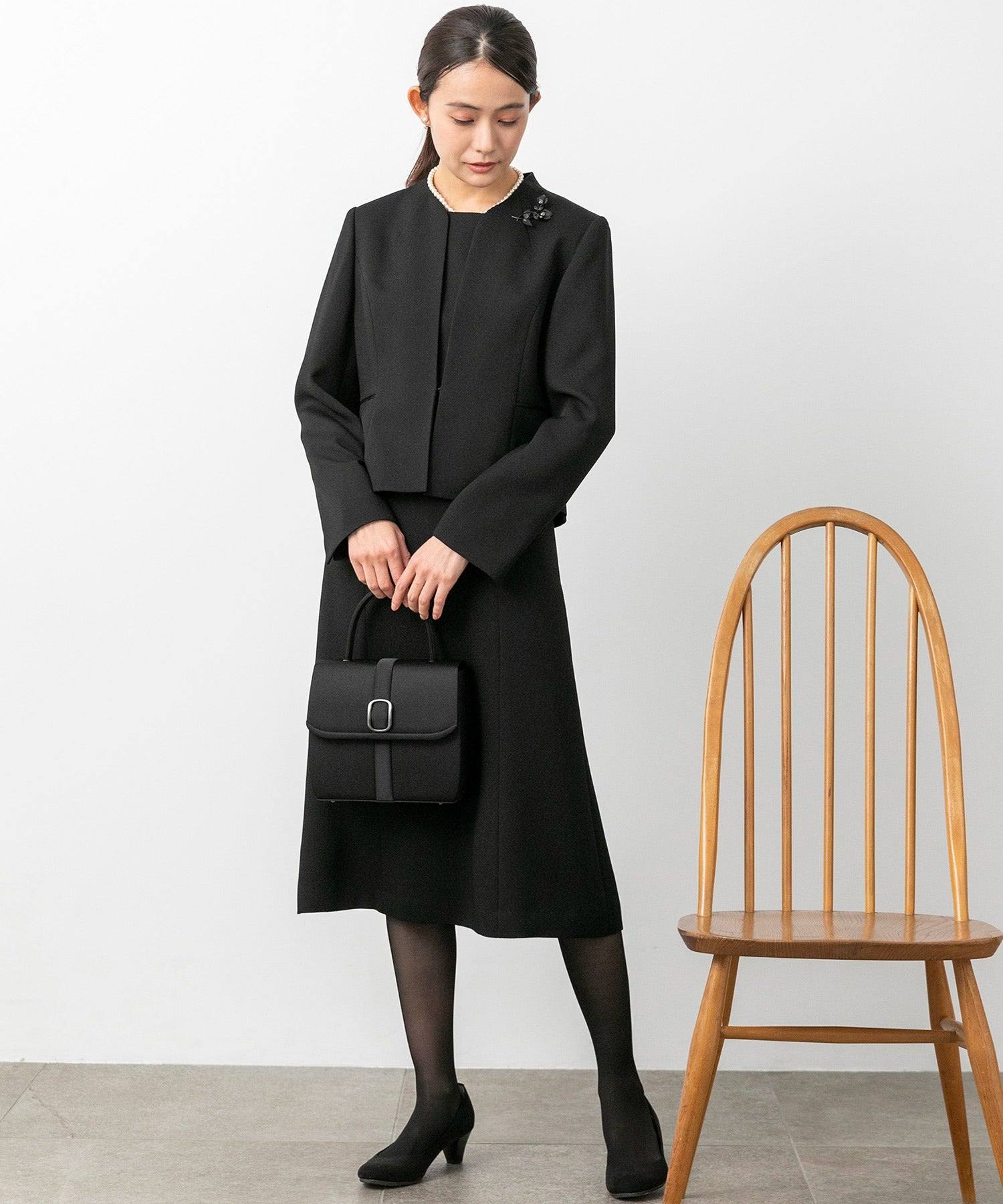 フォルムフォルマ form forma 【喪服・禮服】【前拉鍊】無領外套&簡約 女士連衣裙/黑色正式服裝