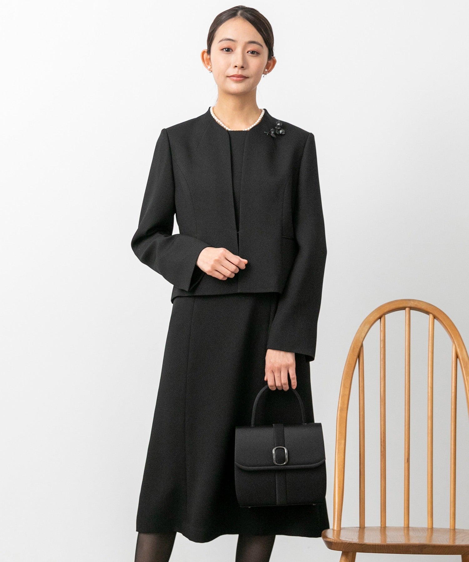 フォルムフォルマ form forma 【喪服・禮服】【前拉鍊】無領外套&簡約 女士連衣裙/黑色正式服裝