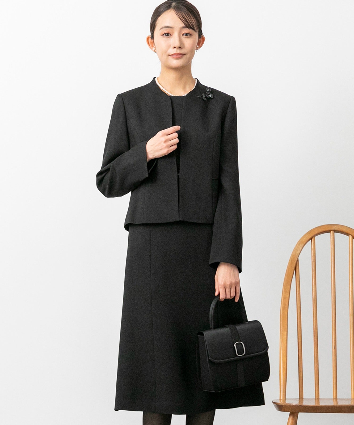 フォルムフォルマ form forma 【喪服・禮服】【前拉鍊】無領外套&簡約 女士連衣裙/黑色正式服裝