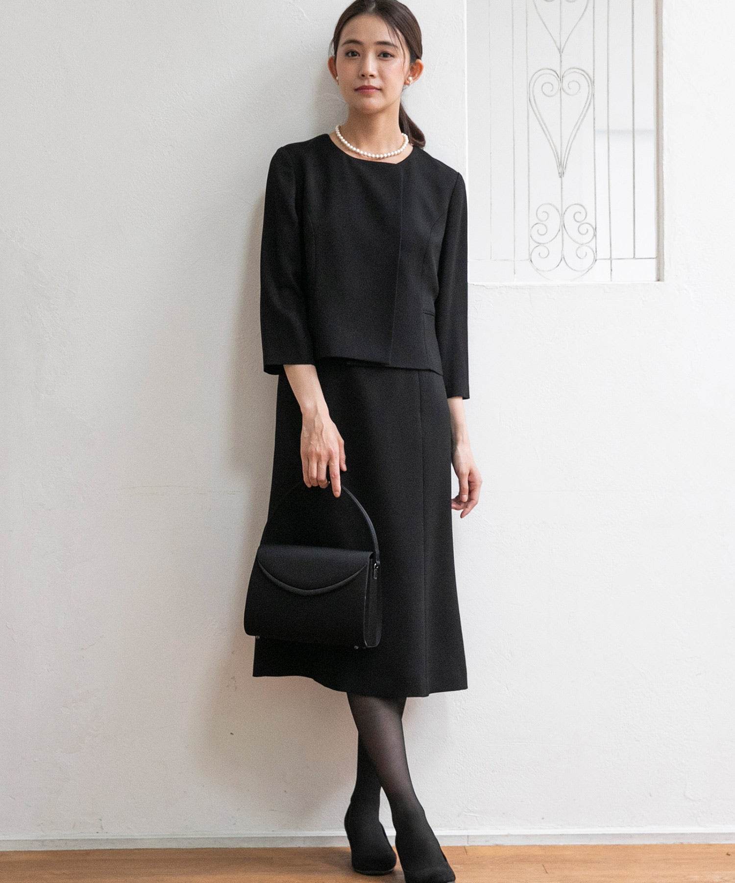 フォルムフォルマ form forma 【喪服・禮服】【前拉鍊】無領外套&簡約 女士連衣裙/黑色正式服裝