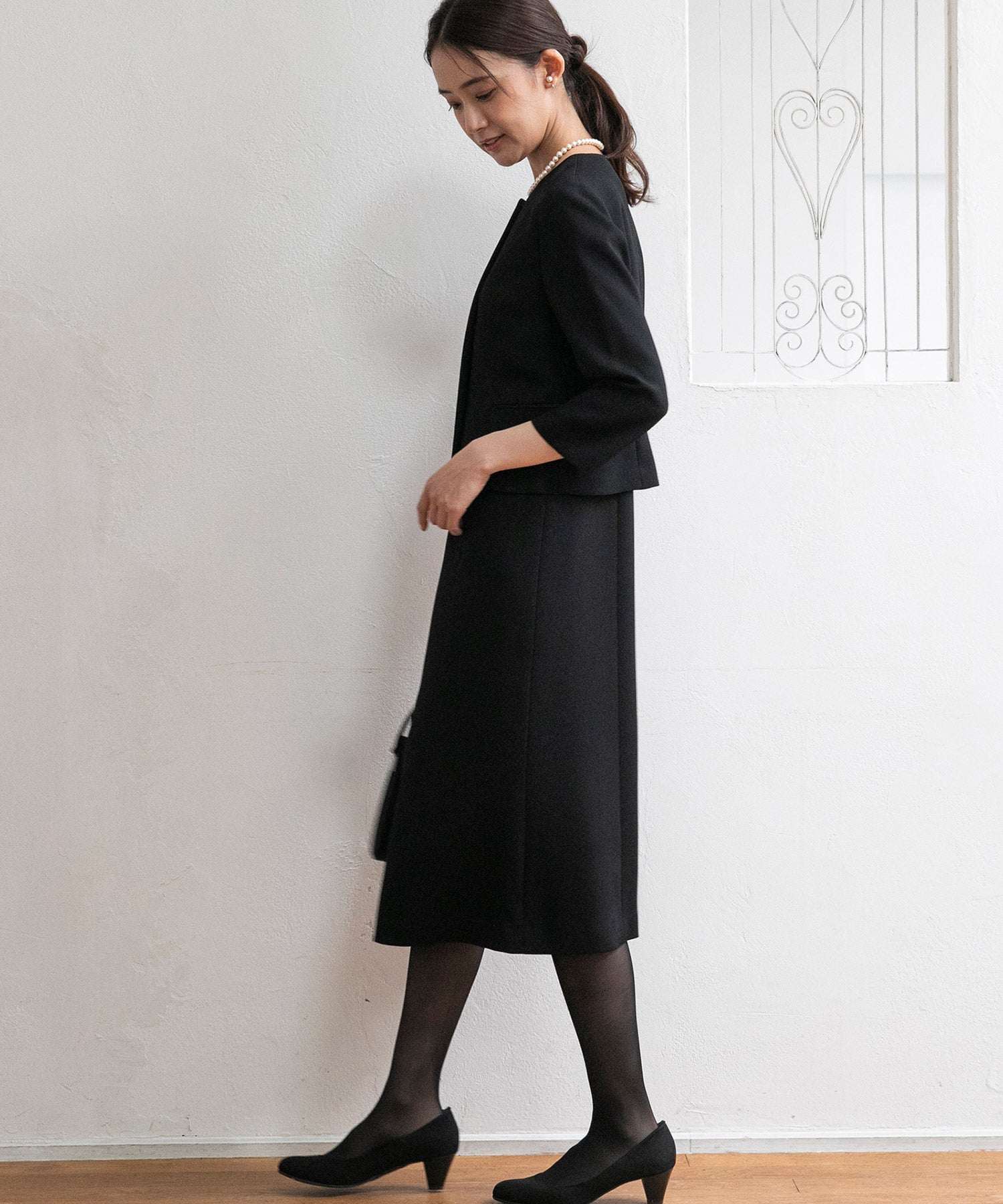 フォルムフォルマ form forma 【喪服・禮服】【前拉鍊】無領外套&簡約 女士連衣裙/黑色正式服裝