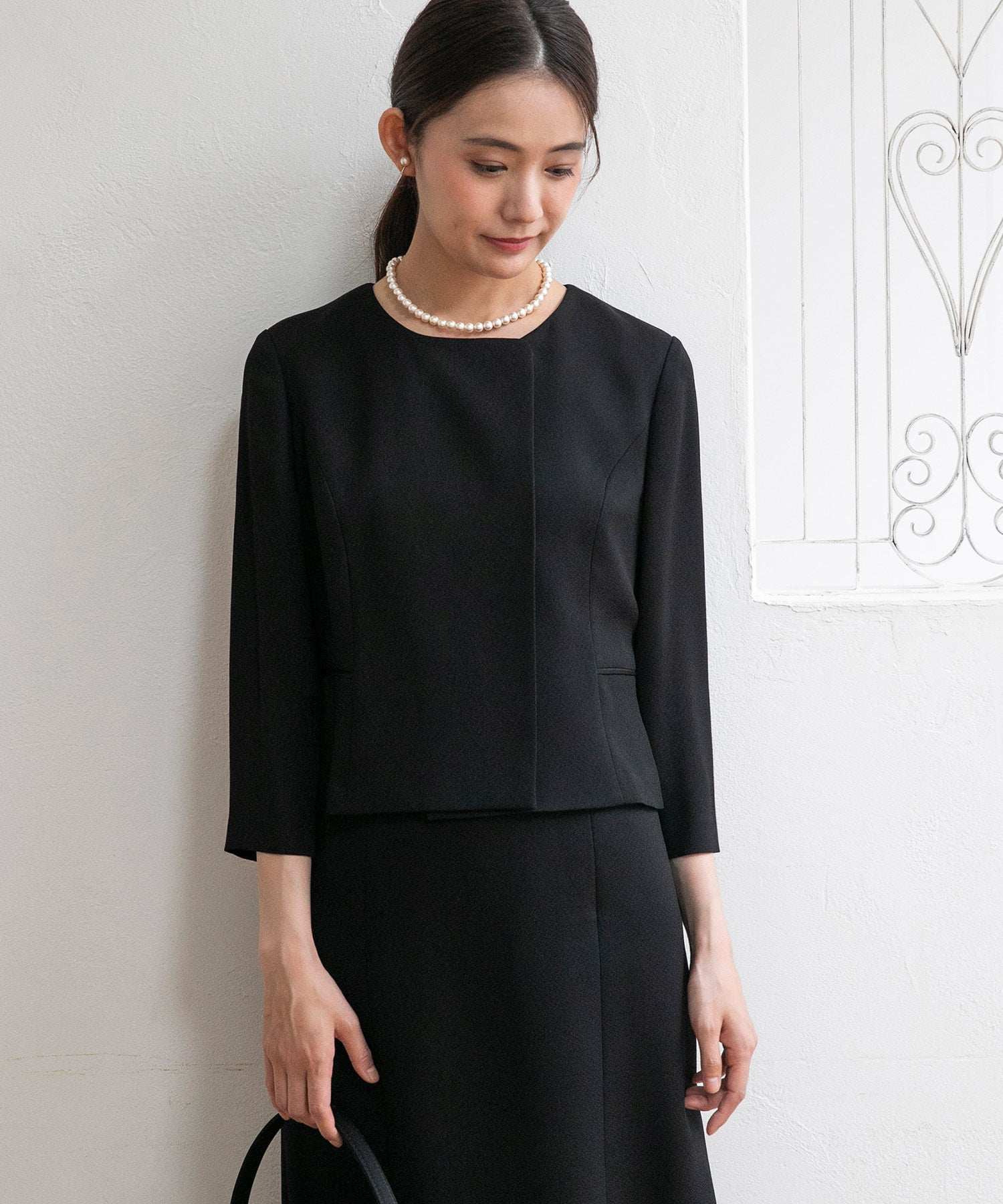 フォルムフォルマ form forma 【喪服・禮服】【前拉鍊】無領外套&簡約 女士連衣裙/黑色正式服裝