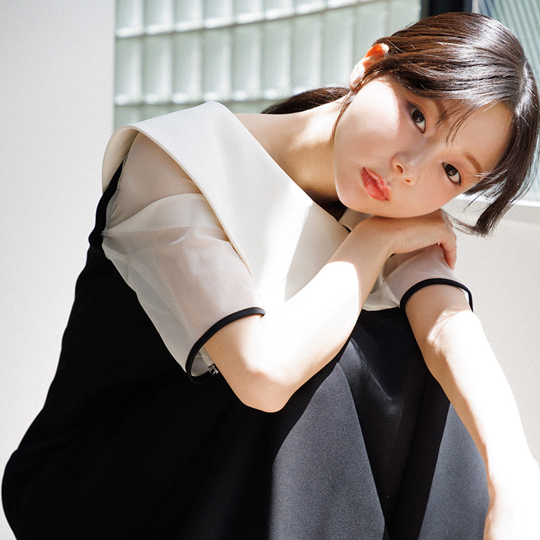 フォルムフォルマ form forma 【愛甲ひかりさん×form forma】ビッグカラー×マーメイドラインドレス(襟.袖取り外し可能)/結婚式/パーティー/お呼ばれ (ブラック) ブラック