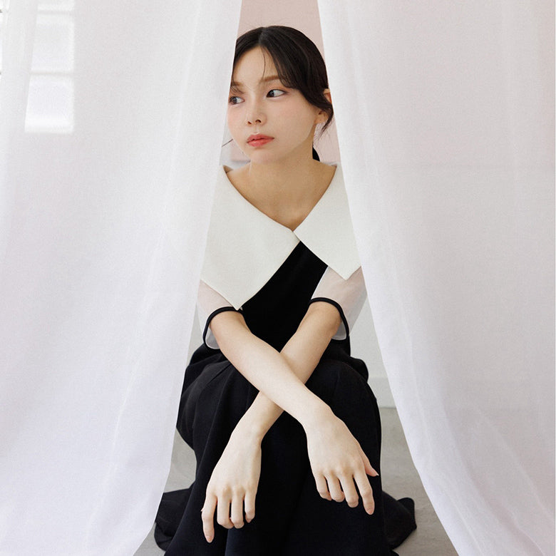 フォルムフォルマ form forma 【愛甲ひかりさん×form forma】ビッグカラー×マーメイドラインドレス(襟.袖取り外し可能)/結婚式/パーティー/お呼ばれ (ブラック) ブラック