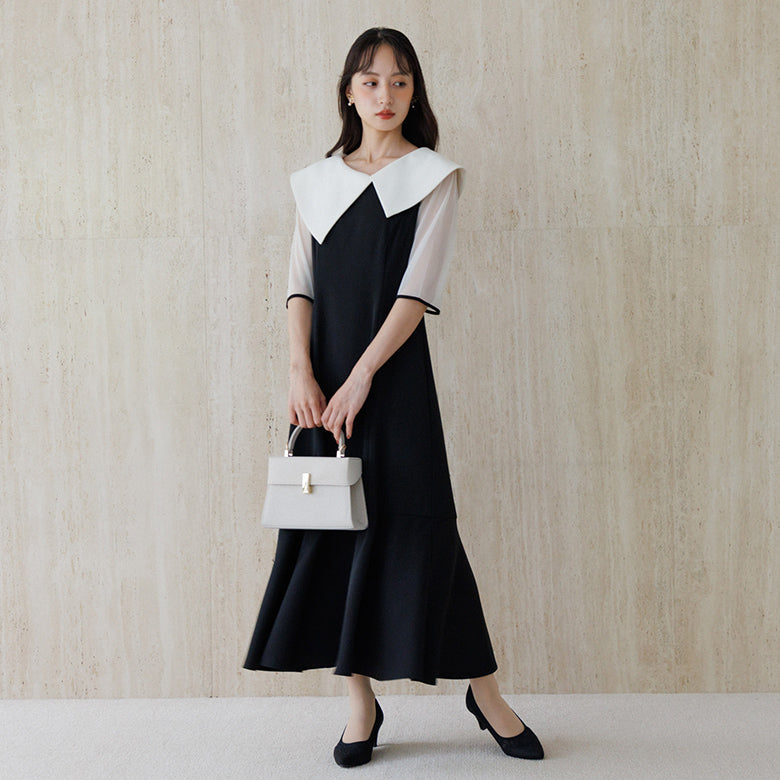 フォルムフォルマ form forma 【愛甲ひかりさん×form forma】ビッグカラー×マーメイドラインドレス(襟.袖取り外し可能)/結婚式/パーティー/お呼ばれ (ブラック) ブラック