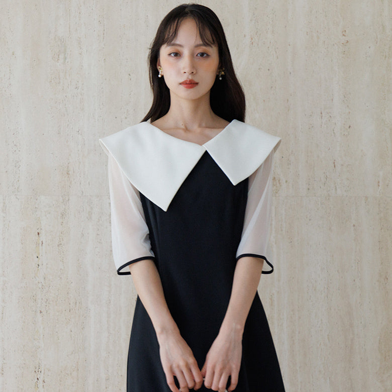 フォルムフォルマ form forma 【愛甲ひかりさん×form forma】ビッグカラー×マーメイドラインドレス(襟.袖取り外し可能)/結婚式/パーティー/お呼ばれ (ブラック) ブラック