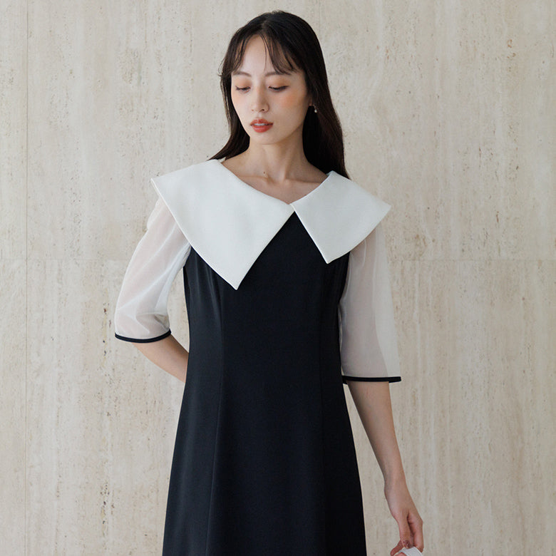 フォルムフォルマ form forma 【愛甲ひかりさん×form forma】ビッグカラー×マーメイドラインドレス(襟.袖取り外し可能)/結婚式/パーティー/お呼ばれ (ブラック) ブラック