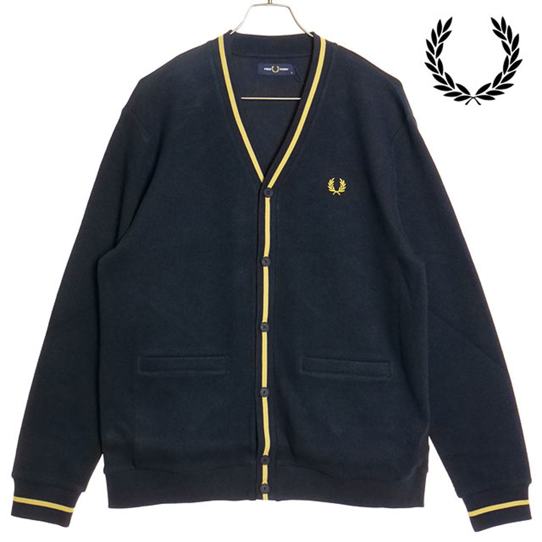 FRED PERRY TIPPED PIQUE TEXTURE CARDIGAN NAVY/HONEYCOMB [M2654-W75]