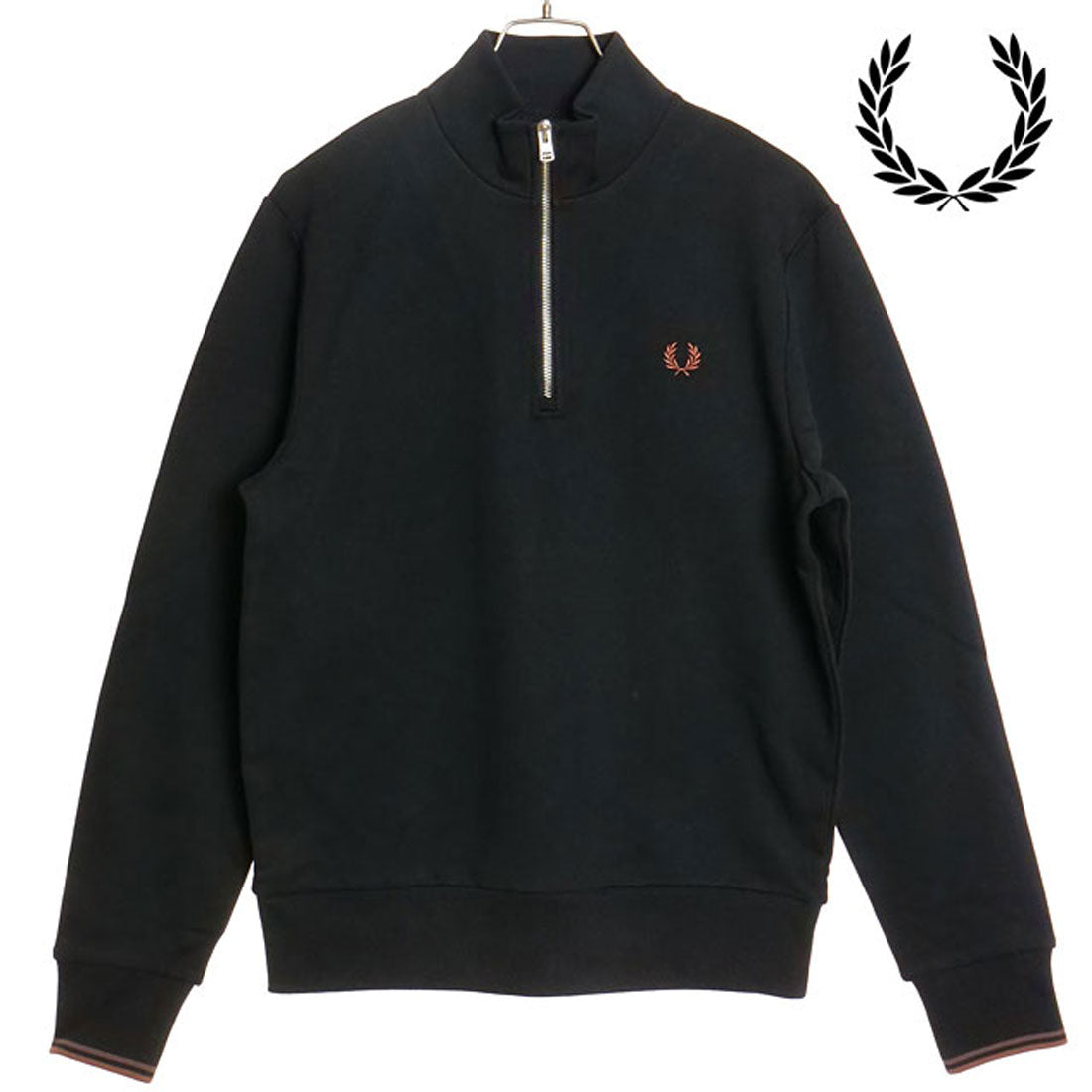 FRED PERRY HALF ZIP SWEATSHIRT BLACK/WHISKY-BROWN [M3574-X56]