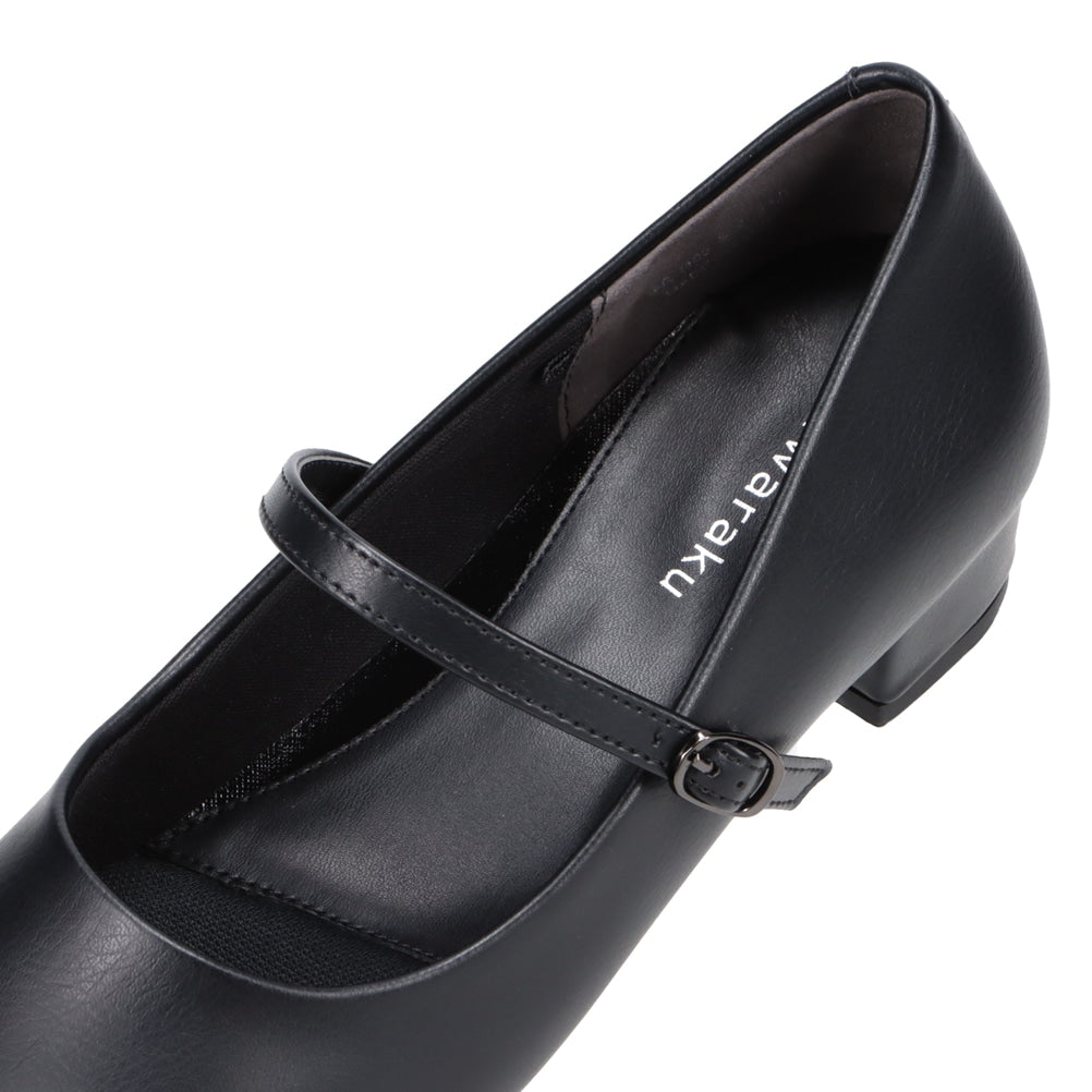 幅広 3E 防水 ストラップパンプス <3.0cmヒール> 【21.5cm~25.5cm】 FR-1109 fuwaraku BLK