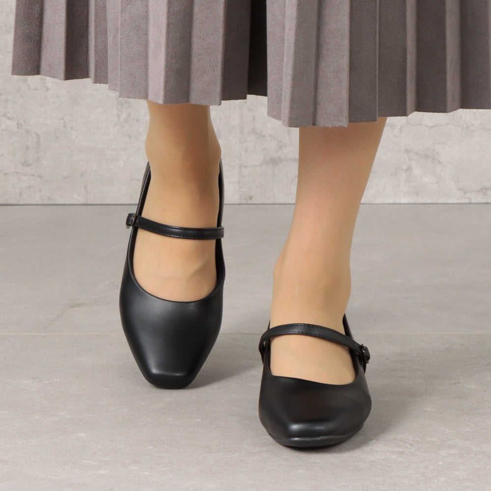 幅広 3E 防水 ストラップパンプス <3.0cmヒール> 【21.5cm~25.5cm】 FR-1109 fuwaraku BLK