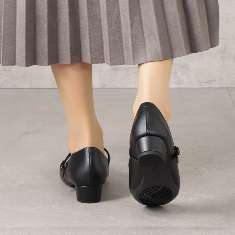 幅広 3E 防水 ストラップパンプス <3.0cmヒール> 【21.5cm~25.5cm】 FR-1109 fuwaraku BLK