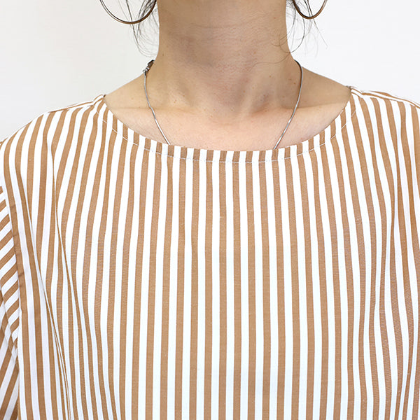 アレッタ ヴィータ Aletta vita T/Cストライプボートネック5分袖ブラウス (チャコール) チャコール