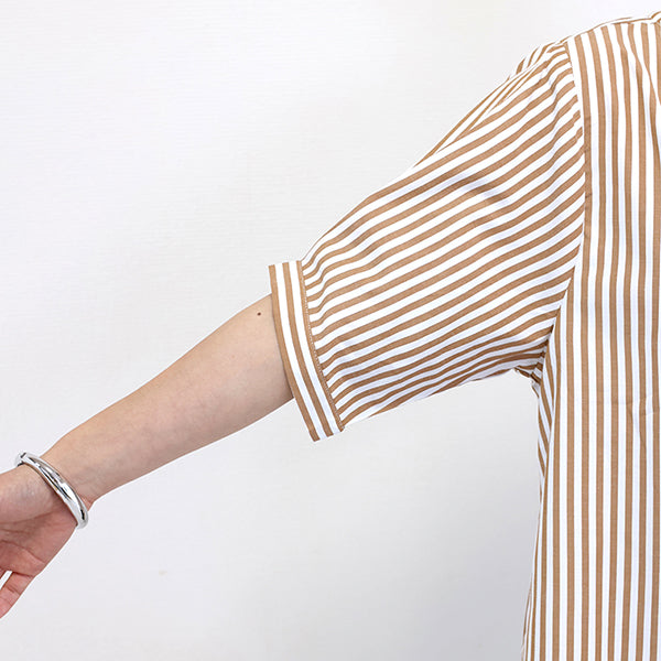 アレッタ ヴィータ Aletta vita T/Cストライプボートネック5分袖ブラウス (チャコール) チャコール