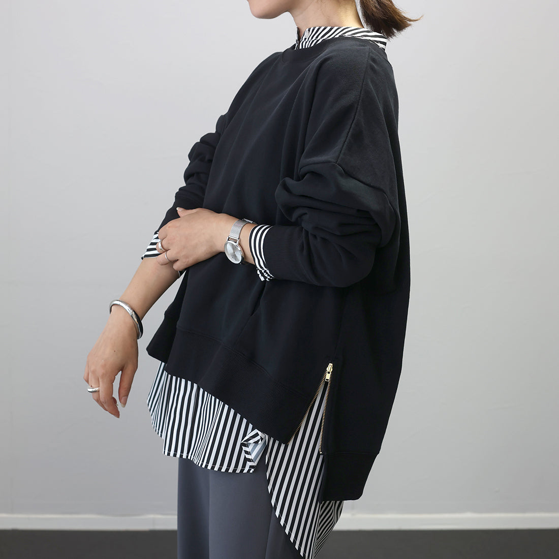 アレッタ ヴィータ Aletta vita 綿スウェットサイドファスナープルオーバー (ブラック) ブラック