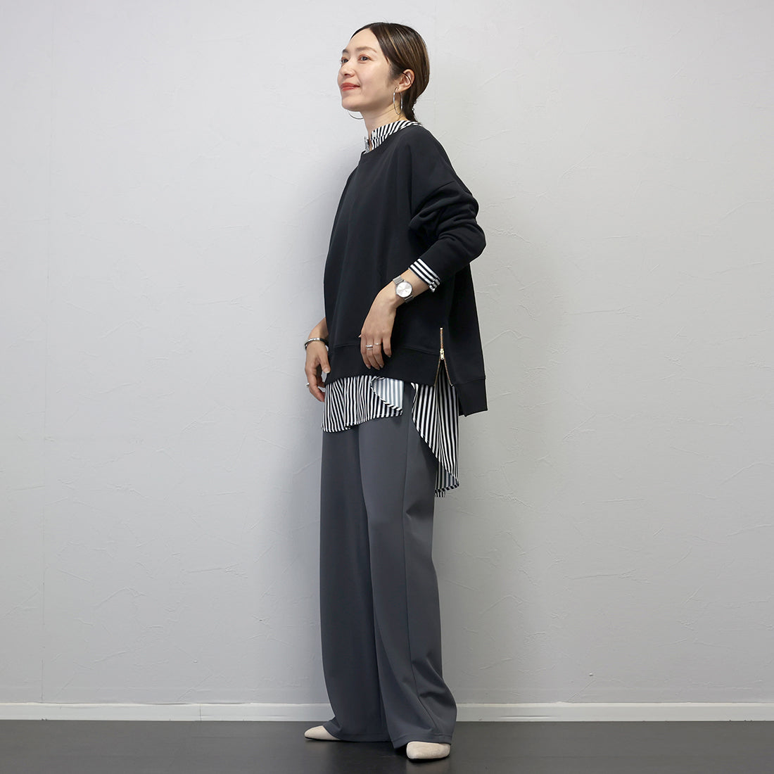 アレッタ ヴィータ Aletta vita 綿スウェットサイドファスナープルオーバー (ブラック) ブラック