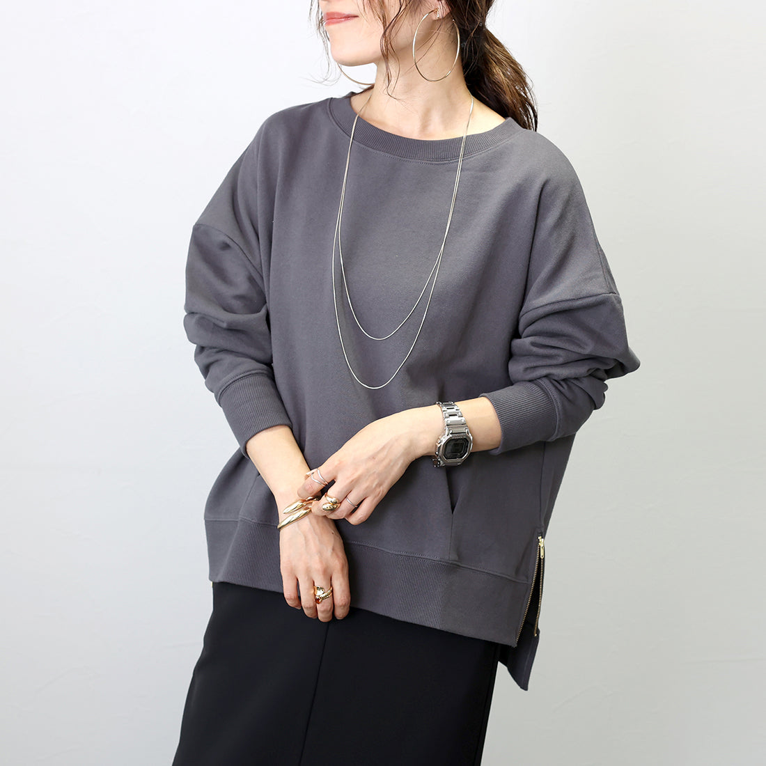 アレッタ ヴィータ Aletta vita 綿スウェットサイドファスナープルオーバー (ブラック) ブラック