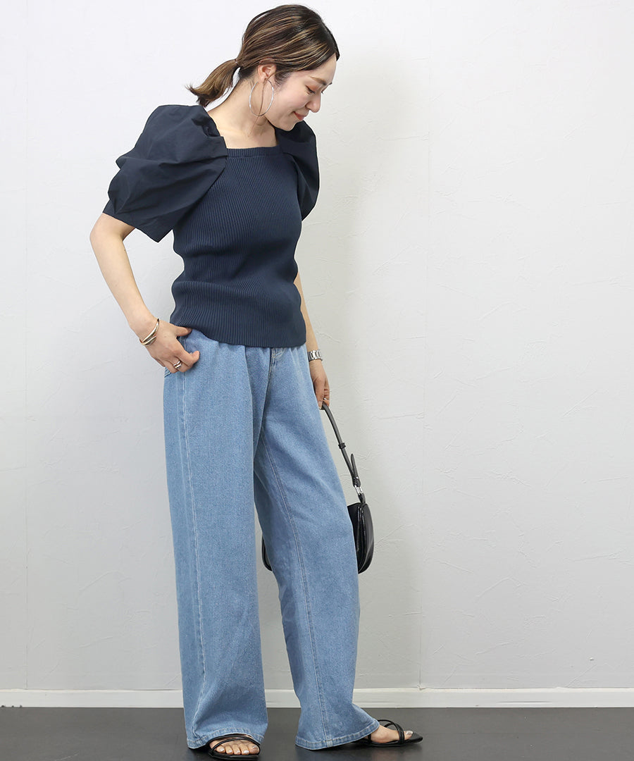 阿蕾塔·維塔 Aletta vita 袖布帛切換羅紋針織套頭衫