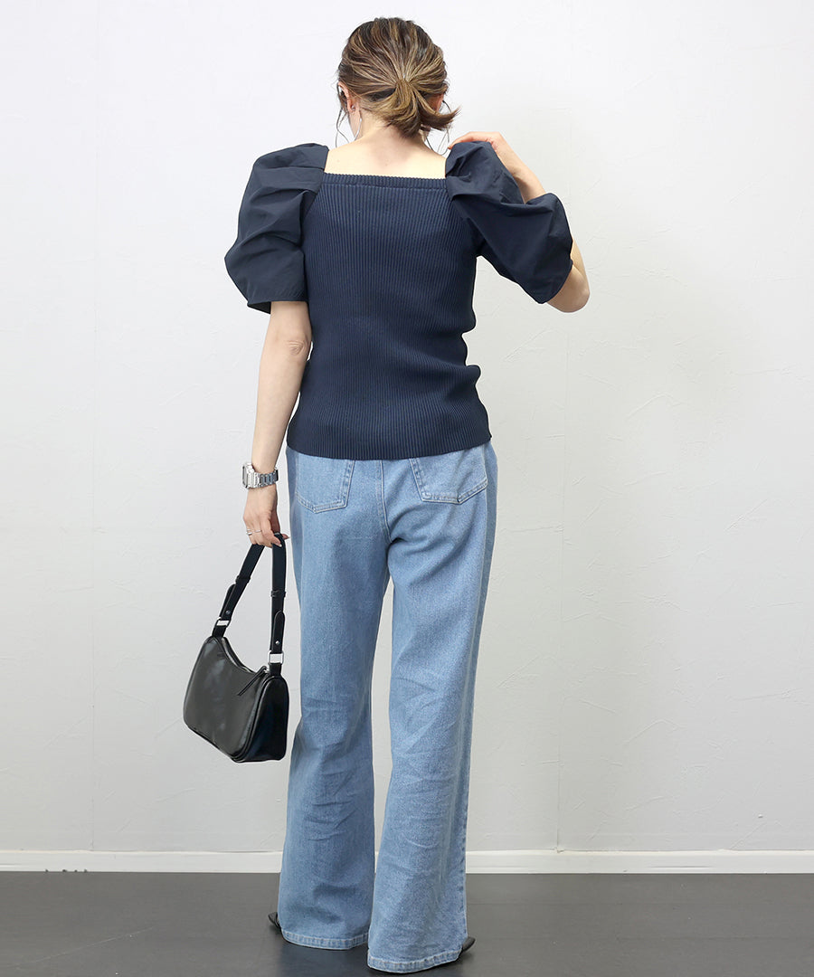 阿蕾塔·維塔 Aletta vita 袖布帛切換羅紋針織套頭衫