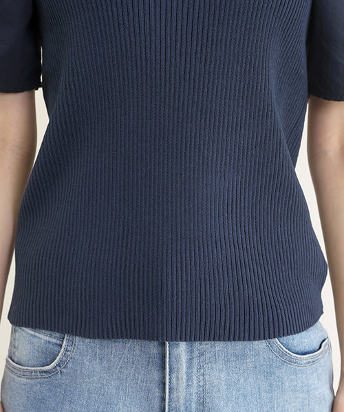 阿蕾塔·維塔 Aletta vita 袖布帛切換羅紋針織套頭衫