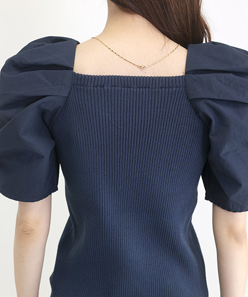 阿蕾塔·維塔 Aletta vita 袖布帛切換羅紋針織套頭衫