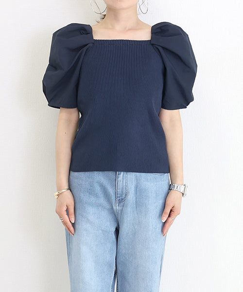 阿蕾塔·維塔 Aletta vita 袖布帛切換羅紋針織套頭衫