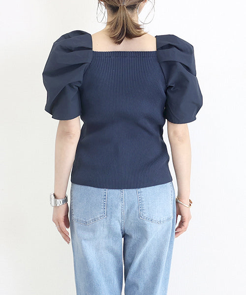 阿蕾塔·維塔 Aletta vita 袖布帛切換羅紋針織套頭衫