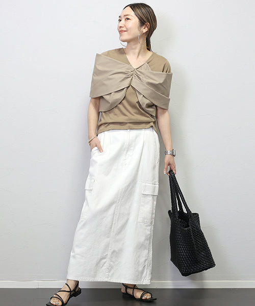 アレッタ ヴィータ Aletta vita 両Vネック異素材レイヤードプルオーバー (モカ) モカ