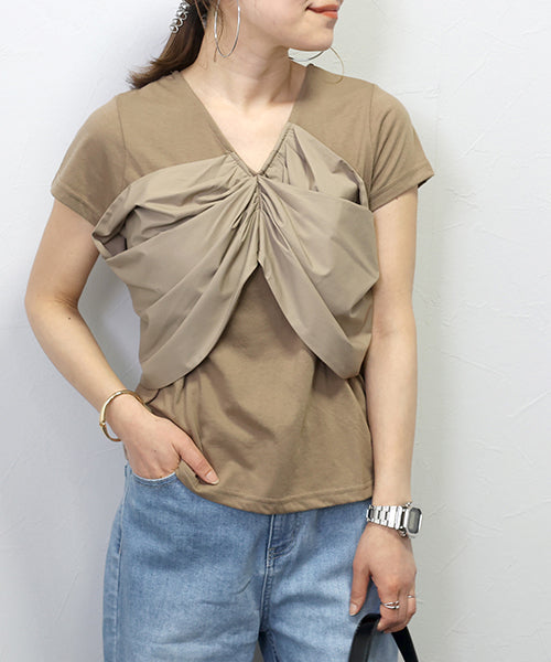 アレッタ ヴィータ Aletta vita 両Vネック異素材レイヤードプルオーバー (モカ) モカ